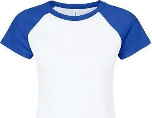 Bella + Canvas 1201 Women’s Micro Rib Raglan Baby Tee White True Royal