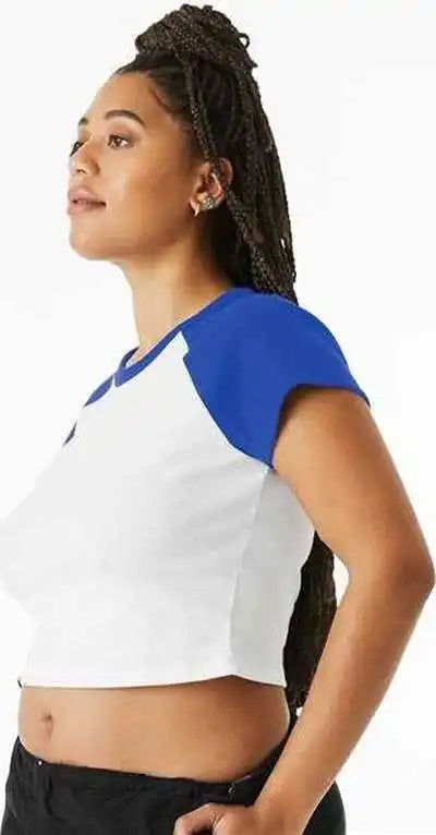 Bella + Canvas 1201 Women’s Micro Rib Raglan Baby Tee - White True Royal