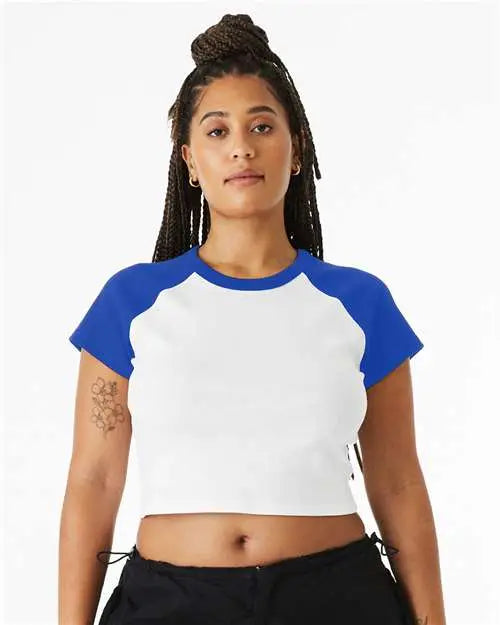 Bella + Canvas 1201 Women’s Micro Rib Raglan Baby Tee - White True Royal