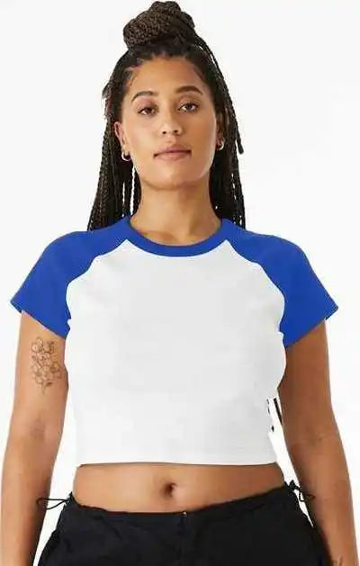 Bella + Canvas 1201 Women’s Micro Rib Raglan Baby Tee - White True Royal