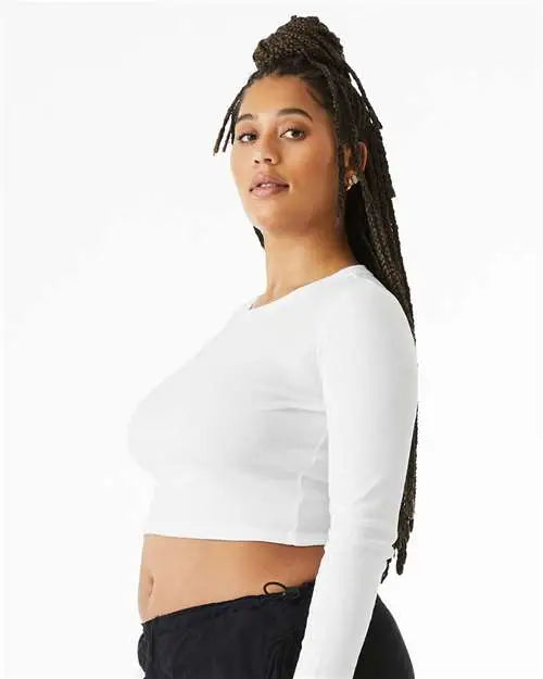 Bella + Canvas 1501 Women’s Micro Rib Long Sleeve Baby Tee - Solid White Blend