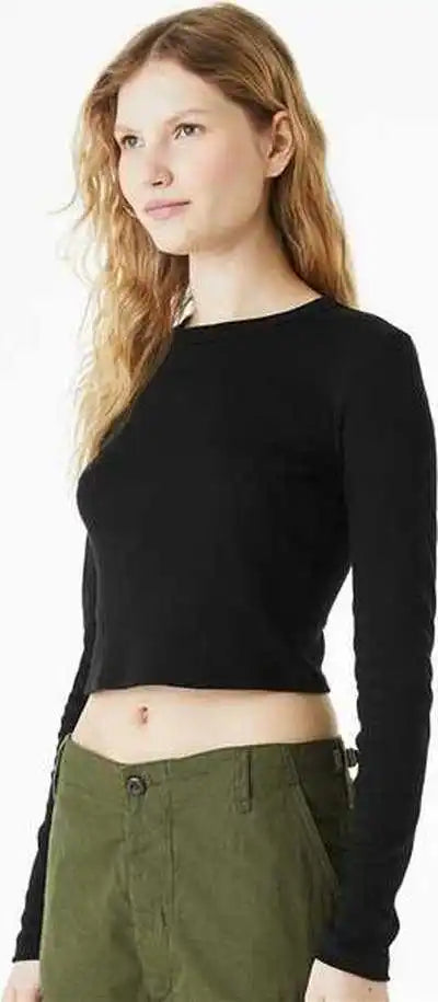 Bella + Canvas 1501 Women’s Micro Rib Long Sleeve Baby Tee Solid Black Blend