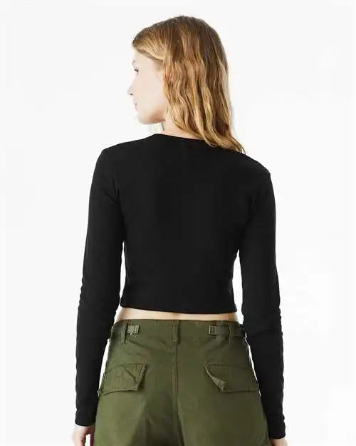 Bella + Canvas 1501 Women’s Micro Rib Long Sleeve Baby Tee - Solid Black Blend