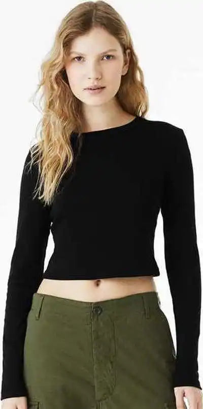 Bella + Canvas 1501 Women’s Micro Rib Long Sleeve Baby Tee Solid Black Blend