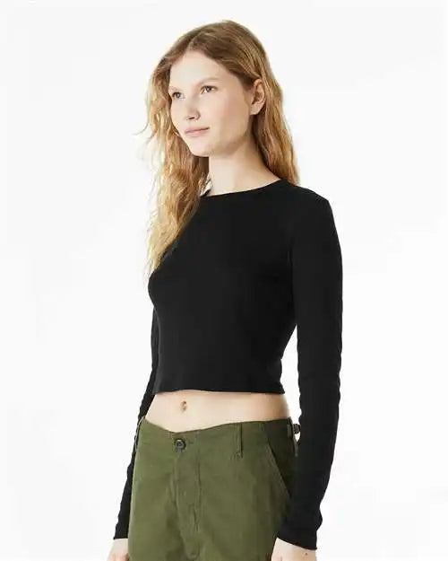 Bella + Canvas 1501 Women’s Micro Rib Long Sleeve Baby Tee - Solid Black Blend