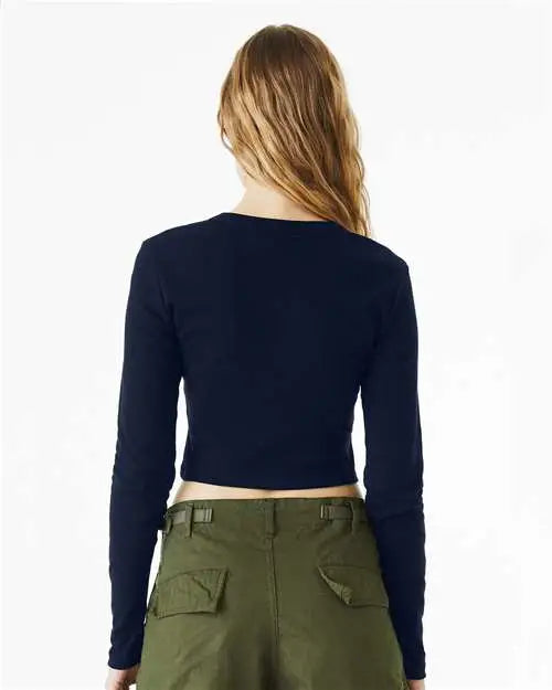 Bella + Canvas 1501 Women’s Micro Rib Long Sleeve Baby Tee - Solid Navy Blend