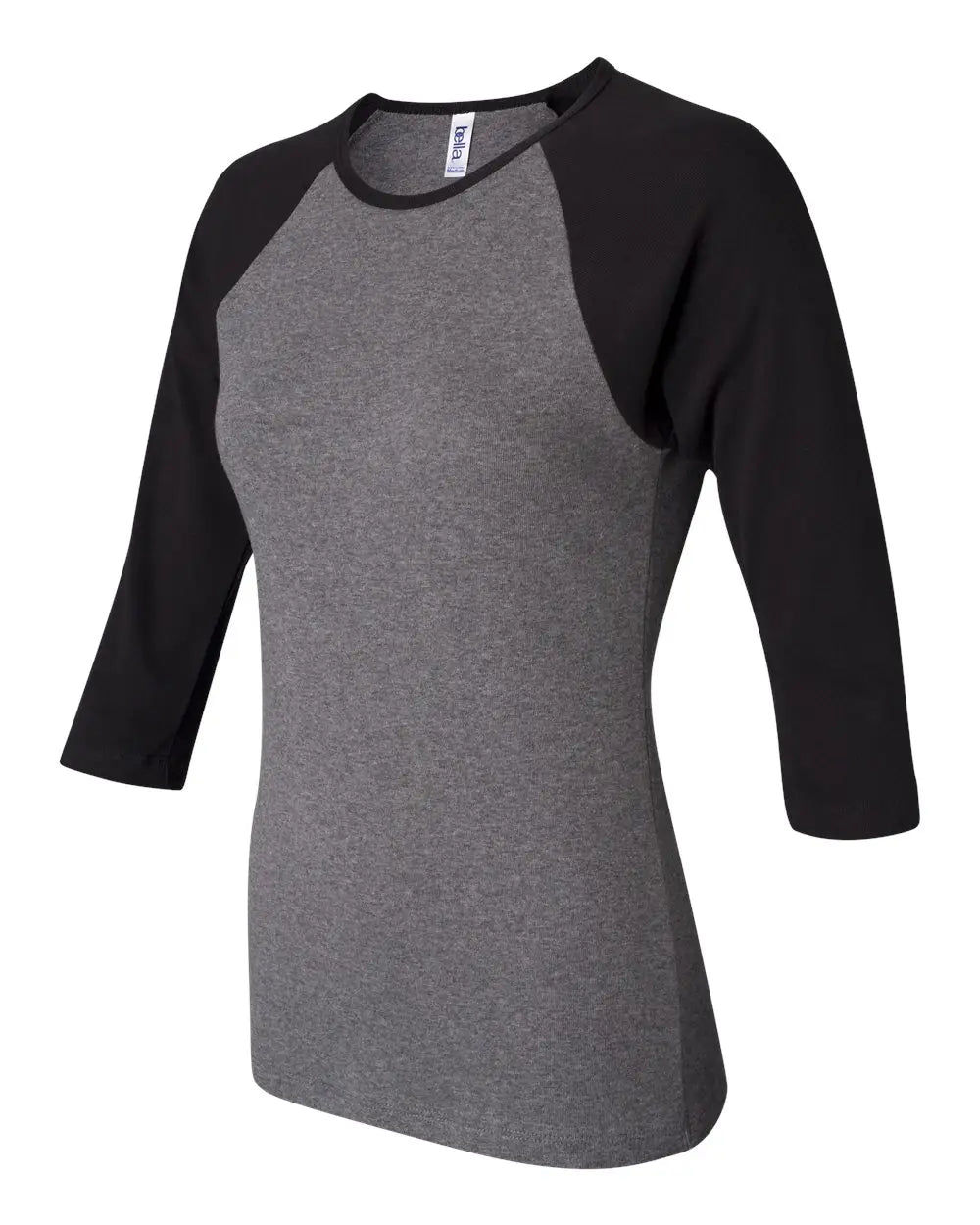 Bella + Canvas 2000b Women’s 1x1 Baby Rib Raglan Three-quarter Sleeve Tee - 2000 - Deep Heather Black - Heather/ / s