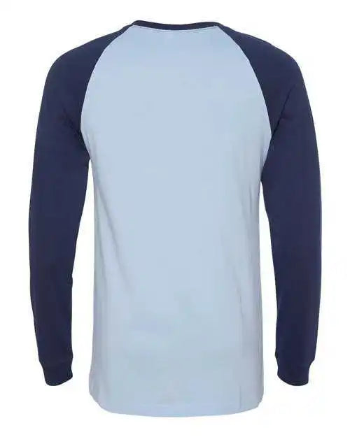 Bella + Canvas 3000 Long Sleeve Jersey Baseball Tee Baby Blue Navy