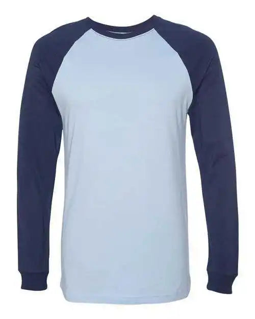 Bella + Canvas 3000 Long Sleeve Jersey Baseball Tee Baby Blue Navy