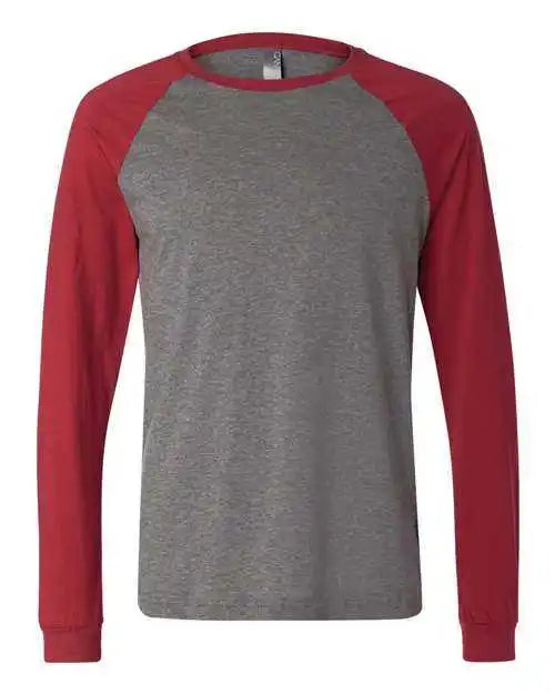 Bella + Canvas 3000 Long Sleeve Jersey Baseball Tee Deep Heather Cardinal