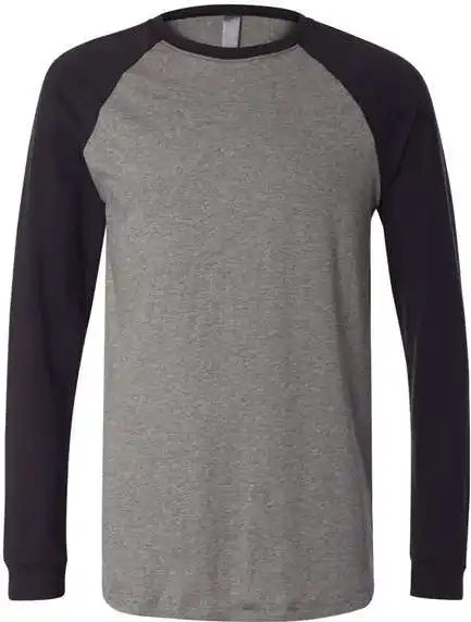 Bella + Canvas 3000 Long Sleeve Jersey Baseball Tee Deep Heather Black