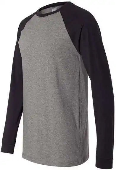 Bella + Canvas 3000 Long Sleeve Jersey Baseball Tee - Deep Heather Black