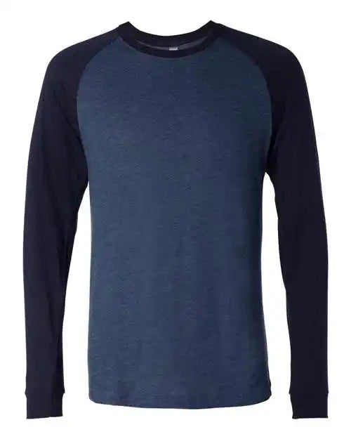 Bella + Canvas 3000 Long Sleeve Jersey Baseball Tee Heather Navy Midnight
