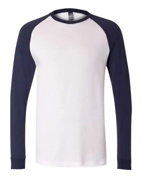 Bella + Canvas 3000 Long Sleeve Jersey Baseball Tee - White Navy