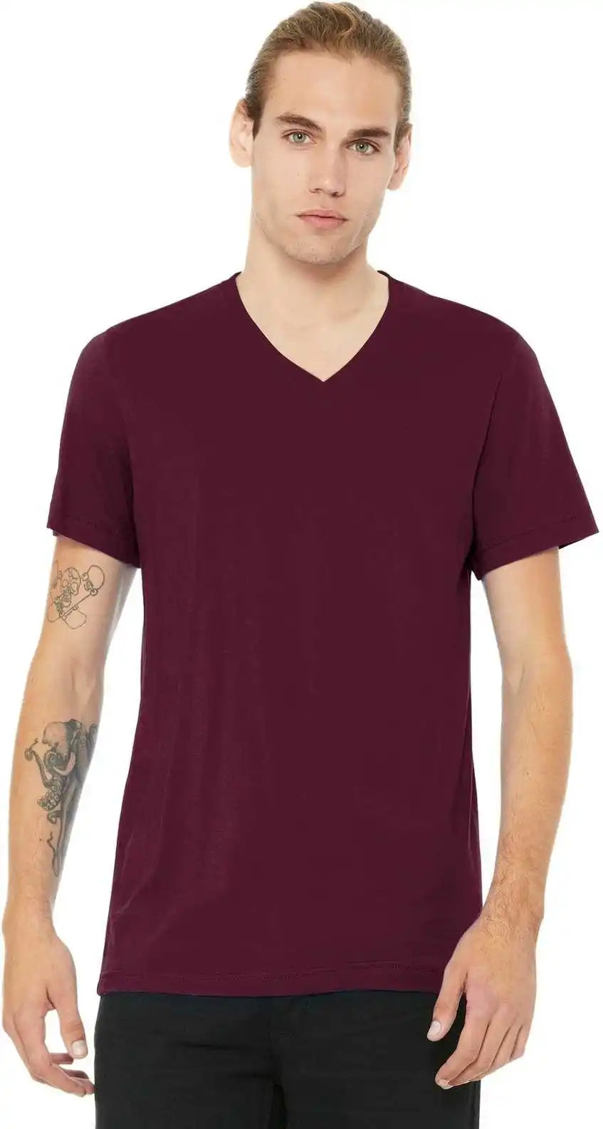 Bella + Canvas 3005 Unisex Jersey Short Sleeve v Neck Tee Maroon