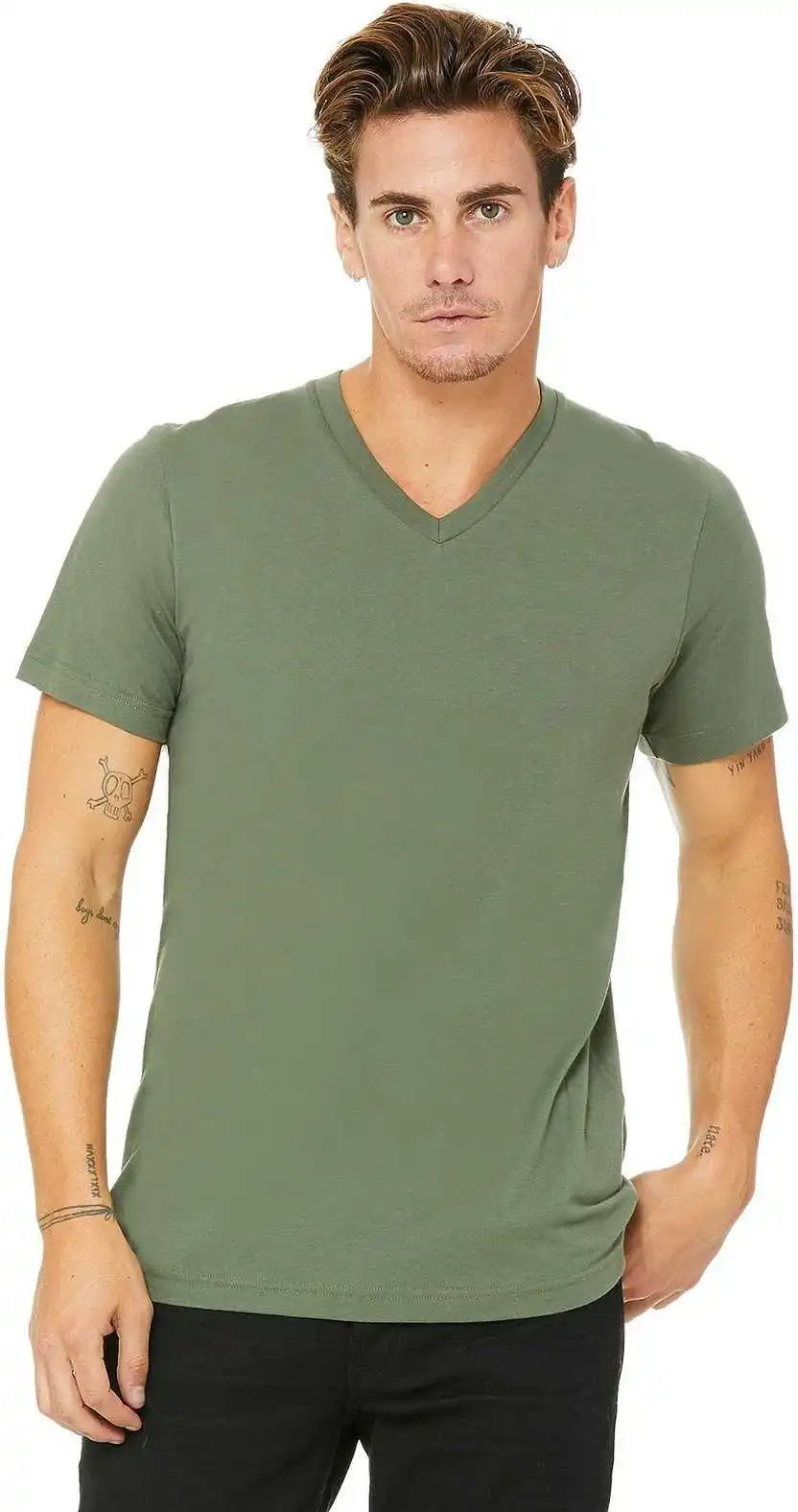Bella + Canvas 3005 Unisex Jersey Short Sleeve v Neck Tee Military Green