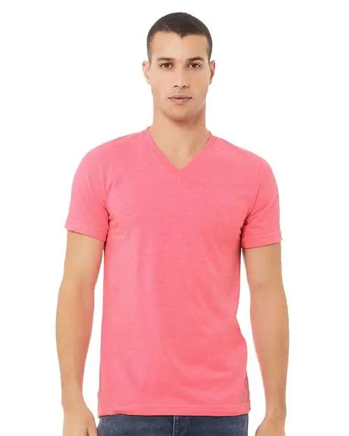 Bella + Canvas 3005cvc Heather Cvc V-neck Tee - Neon Pink - Xs