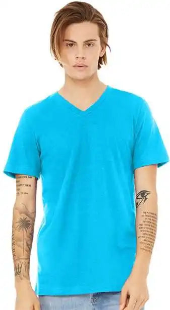 Bella + Canvas 3005cvc Unisex Heather Cvc V-neck Tee - Neon Blue