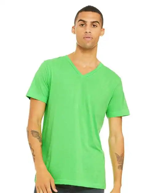 Bella + Canvas 3005cvc Unisex Heather Cvc V-neck Tee - Neon Green