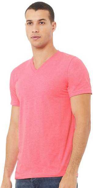 Bella + Canvas 3005cvc Unisex Heather Cvc V-neck Tee - Neon Pink
