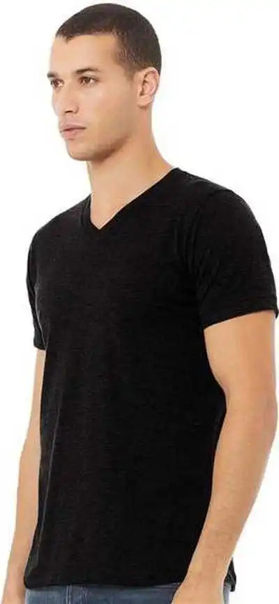 Bella + Canvas 3005cvc Unisex Heather Cvc v Neck Tee Solid Black Blend