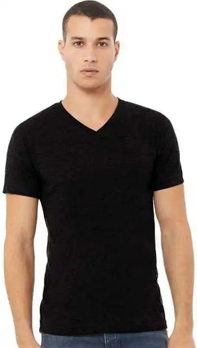 Bella + Canvas 3005cvc Unisex Heather Cvc v Neck Tee Solid Black Blend