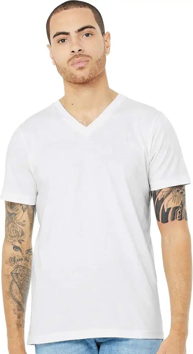 Bella + Canvas 3005cvc Unisex Heather Cvc v Neck Tee Solid White Blend