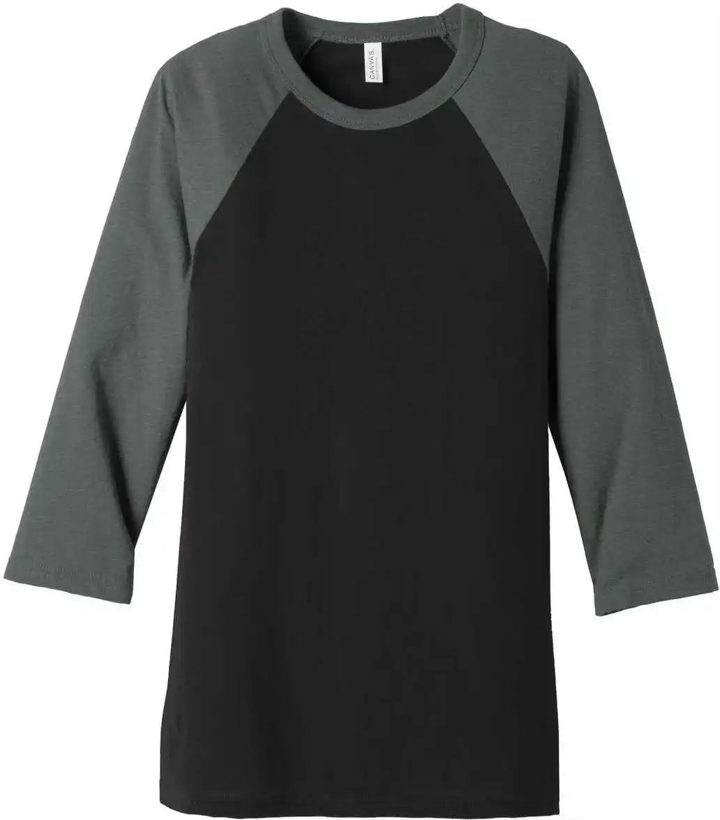 Bella + Canvas 3200 Unisex 3/4 Sleeve Baseball Tee Black Deep Heather