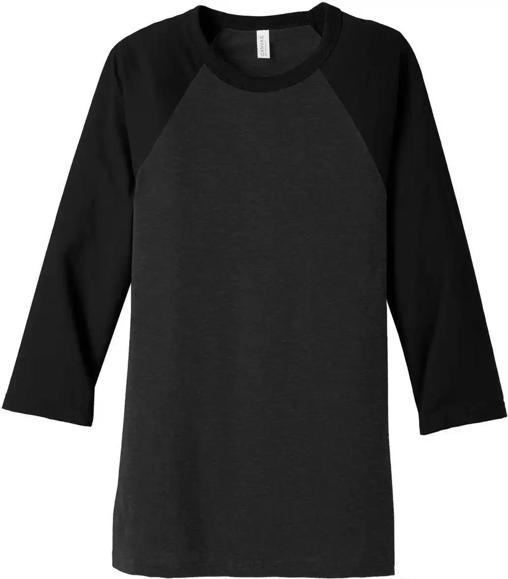 Bella + Canvas 3200 Unisex 3/4 Sleeve Baseball Tee Black Heather