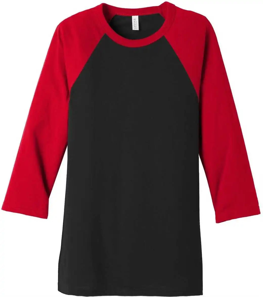 Bella + Canvas 3200 Unisex 3/4 Sleeve Baseball Tee Black Red