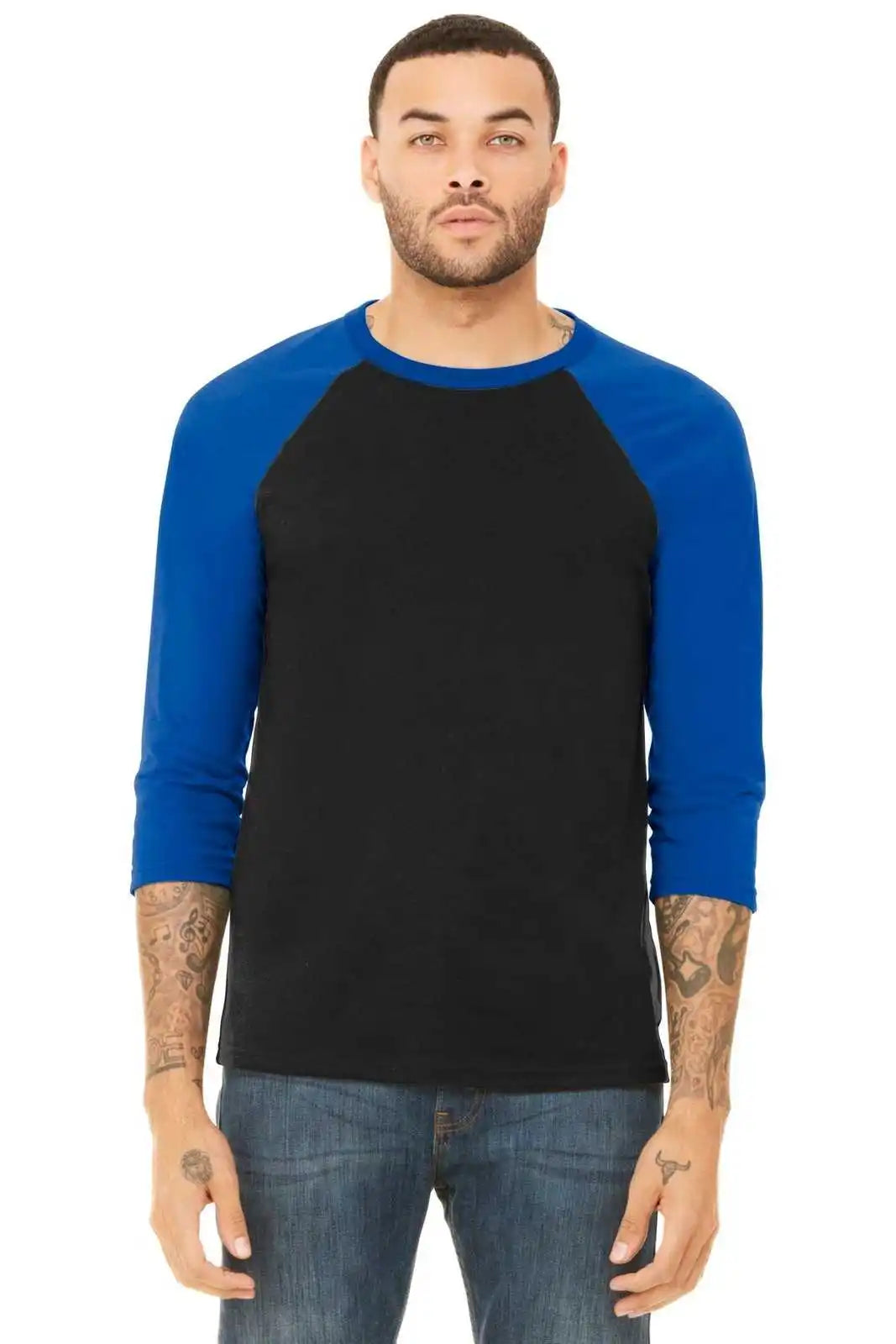 Bella + Canvas 3200 Unisex 3/4-sleeve Baseball Tee - Black True Royal