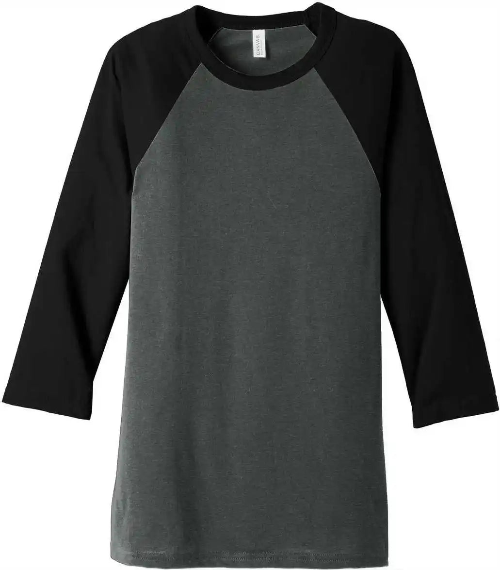 Bella + Canvas 3200 Unisex 3/4 Sleeve Baseball Tee Deep Heather Black