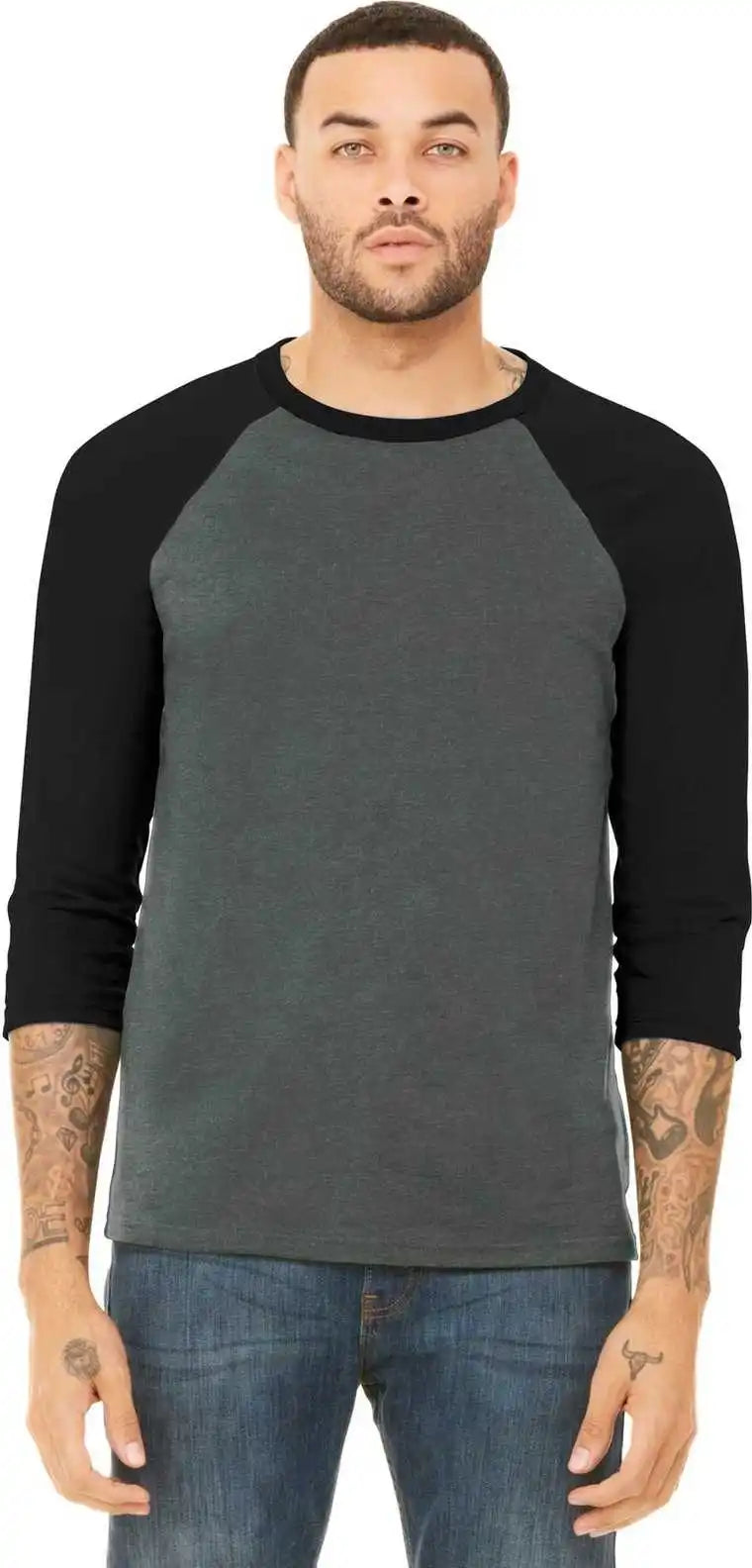 Bella + Canvas 3200 Unisex 3/4 Sleeve Baseball Tee Deep Heather Black