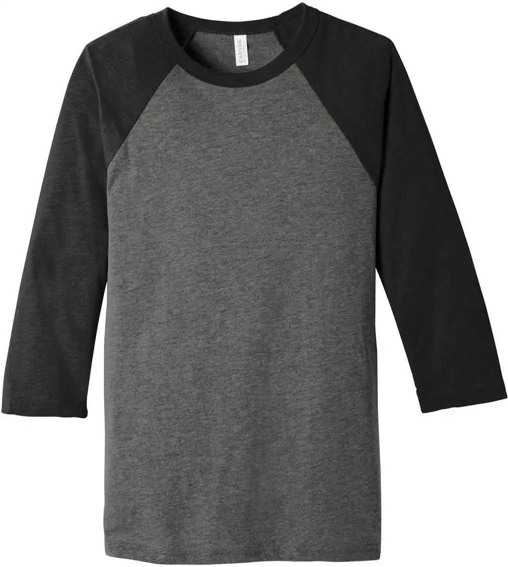 Bella + Canvas 3200 Unisex 3/4 Sleeve Baseball Tee Gray Charcoal Black Triblend