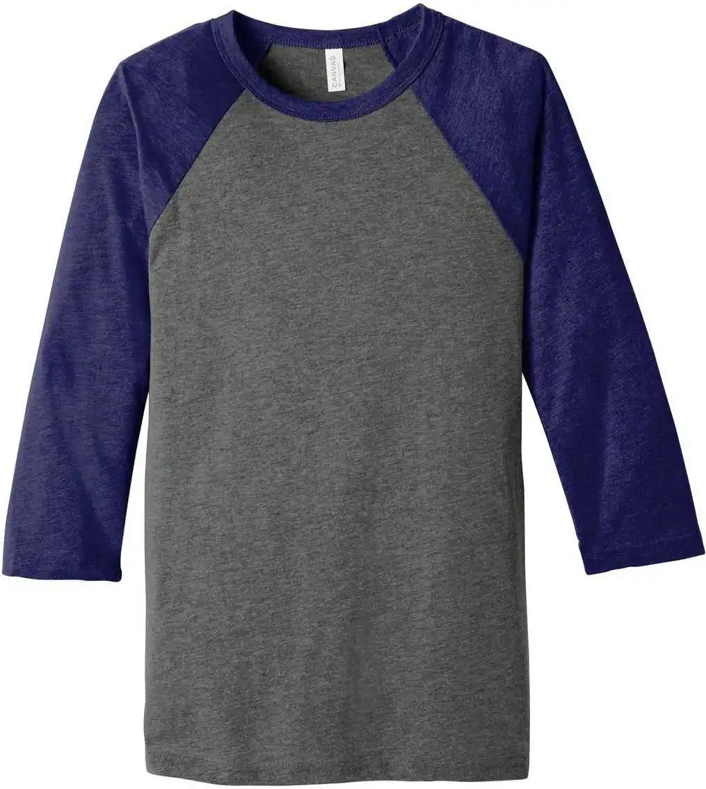 Bella + Canvas 3200 Unisex 3/4-sleeve Baseball Tee - Gray Navy Triblend