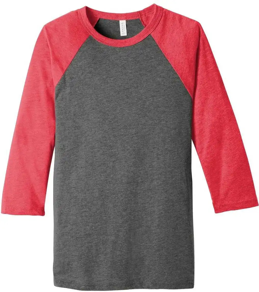 Bella + Canvas 3200 Unisex 3/4-sleeve Baseball Tee - Gray Red Triblend