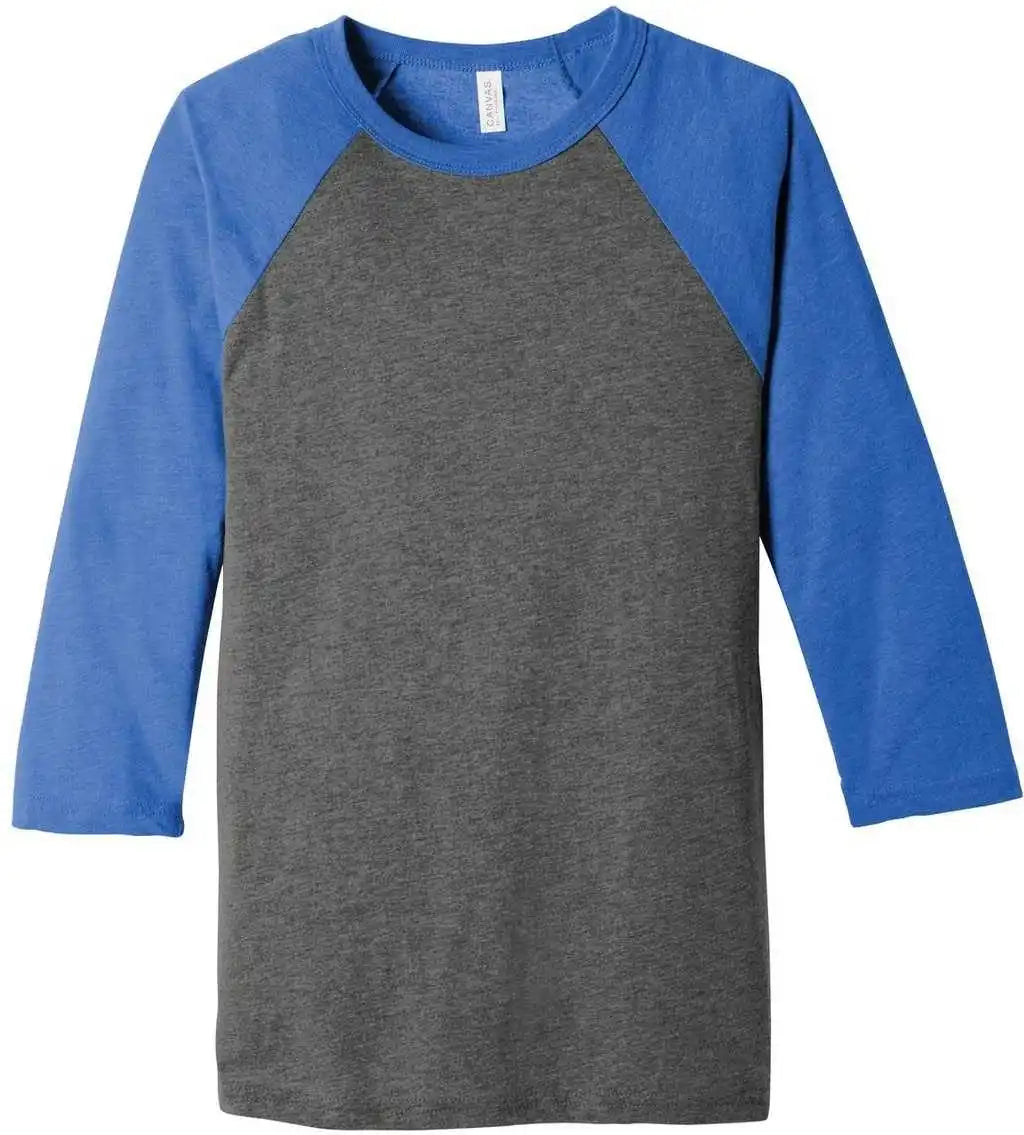 Bella + Canvas 3200 Unisex 3/4-sleeve Baseball Tee - Gray True Royal Triblend