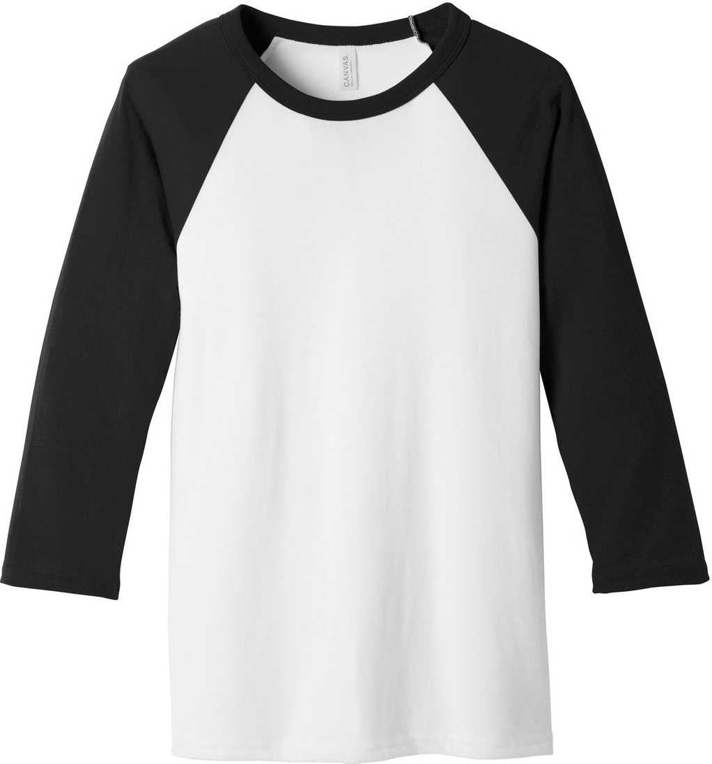 Bella + Canvas 3200 Unisex 3/4-sleeve Baseball Tee - White Black