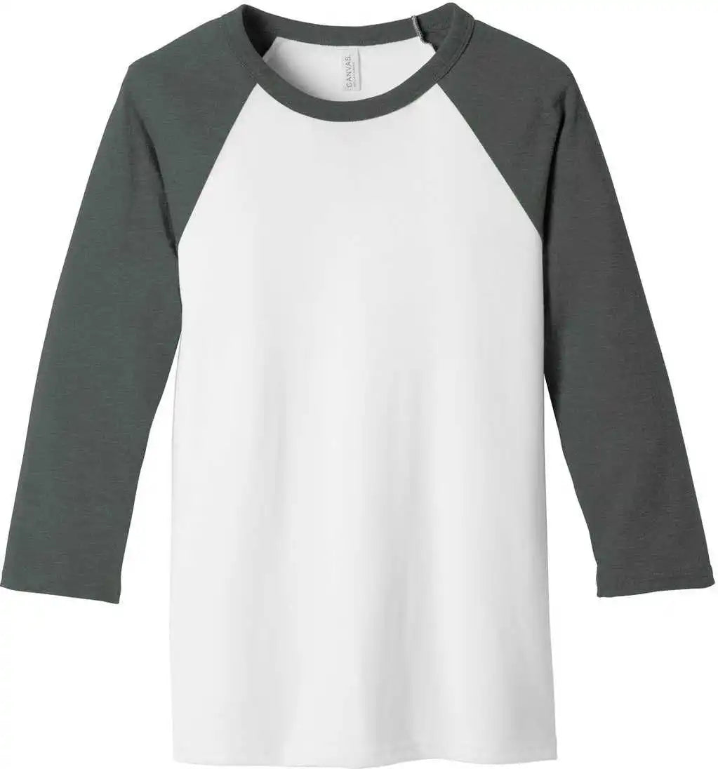 Bella + Canvas 3200 Unisex 3/4 Sleeve Baseball Tee White Deep Heather