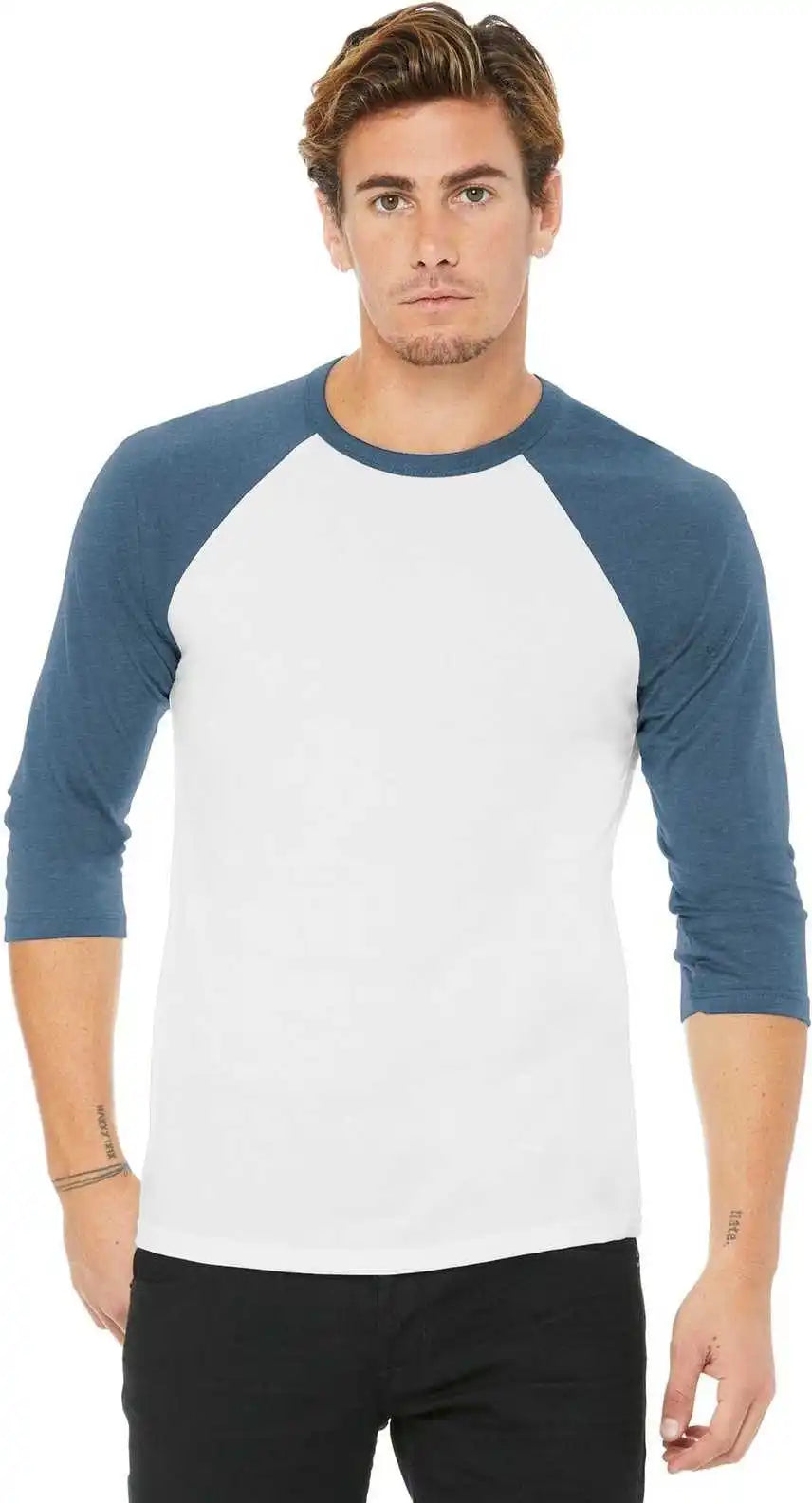 Bella + Canvas 3200 Unisex 3/4-sleeve Baseball Tee - White Denim