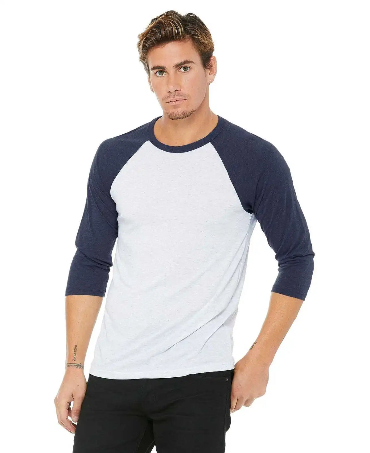 Bella + Canvas 3200 Unisex 3/4-sleeve Baseball Tee - White Fleck/navy Triblend