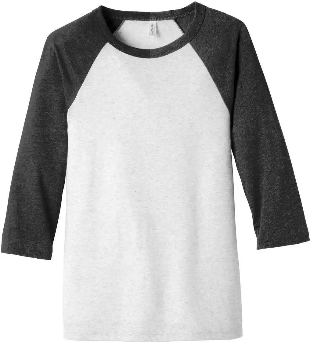 Bella + Canvas 3200 Unisex 3/4-sleeve Baseball Tee - White Flk Charcoal-bi Triblend