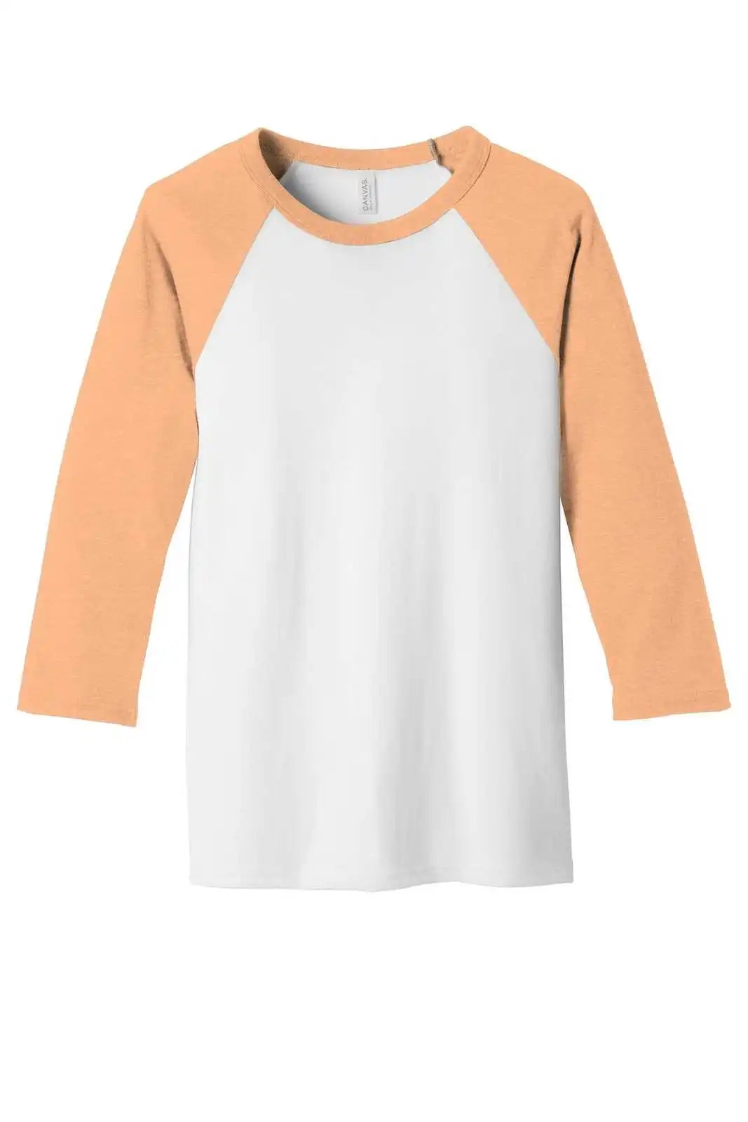Bella + Canvas 3200 Unisex 3/4 Sleeve Baseball Tee White Heather Peach