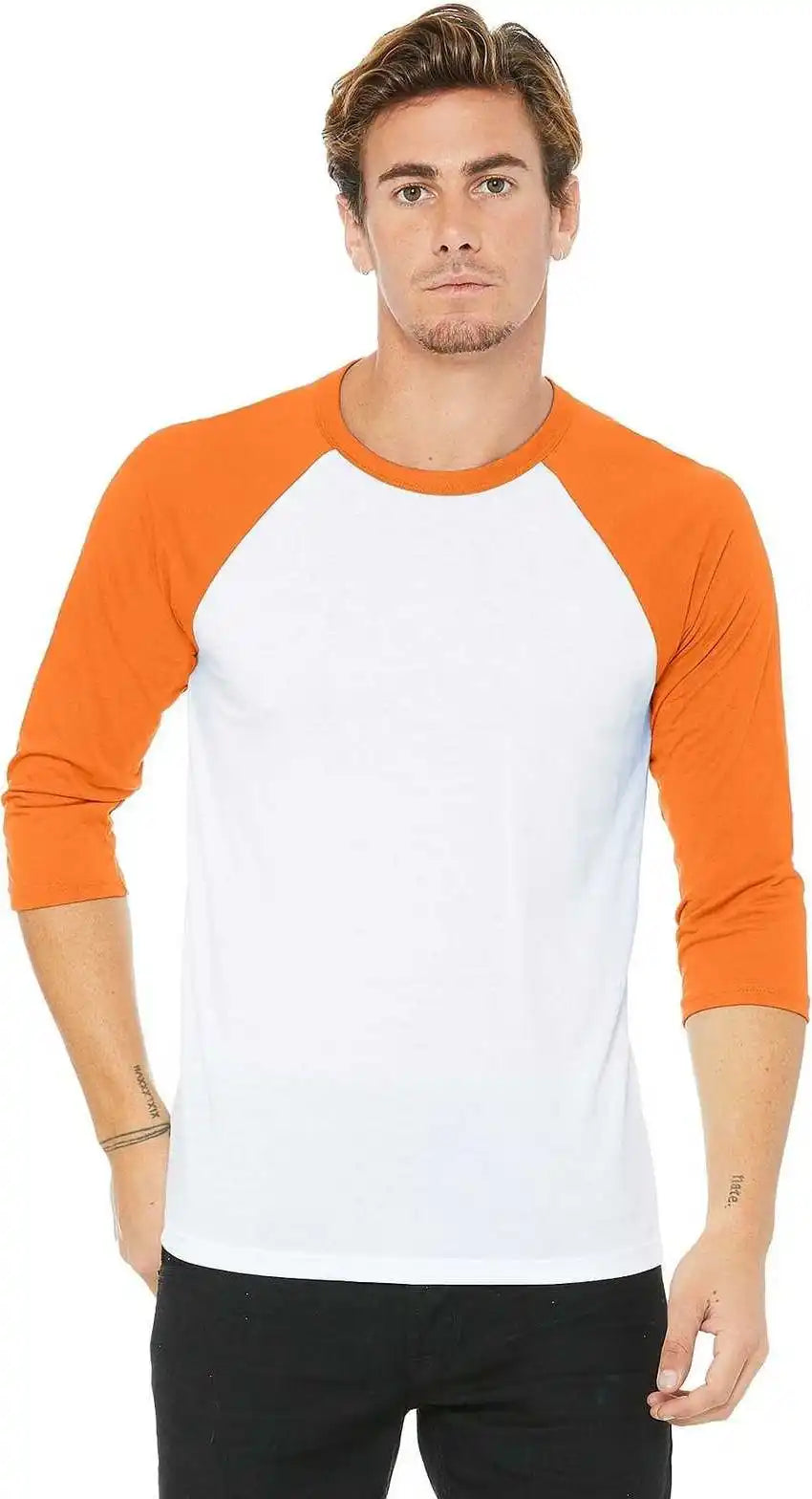 Bella + Canvas 3200 Unisex 3/4 Sleeve Baseball Tee White/neon Orange