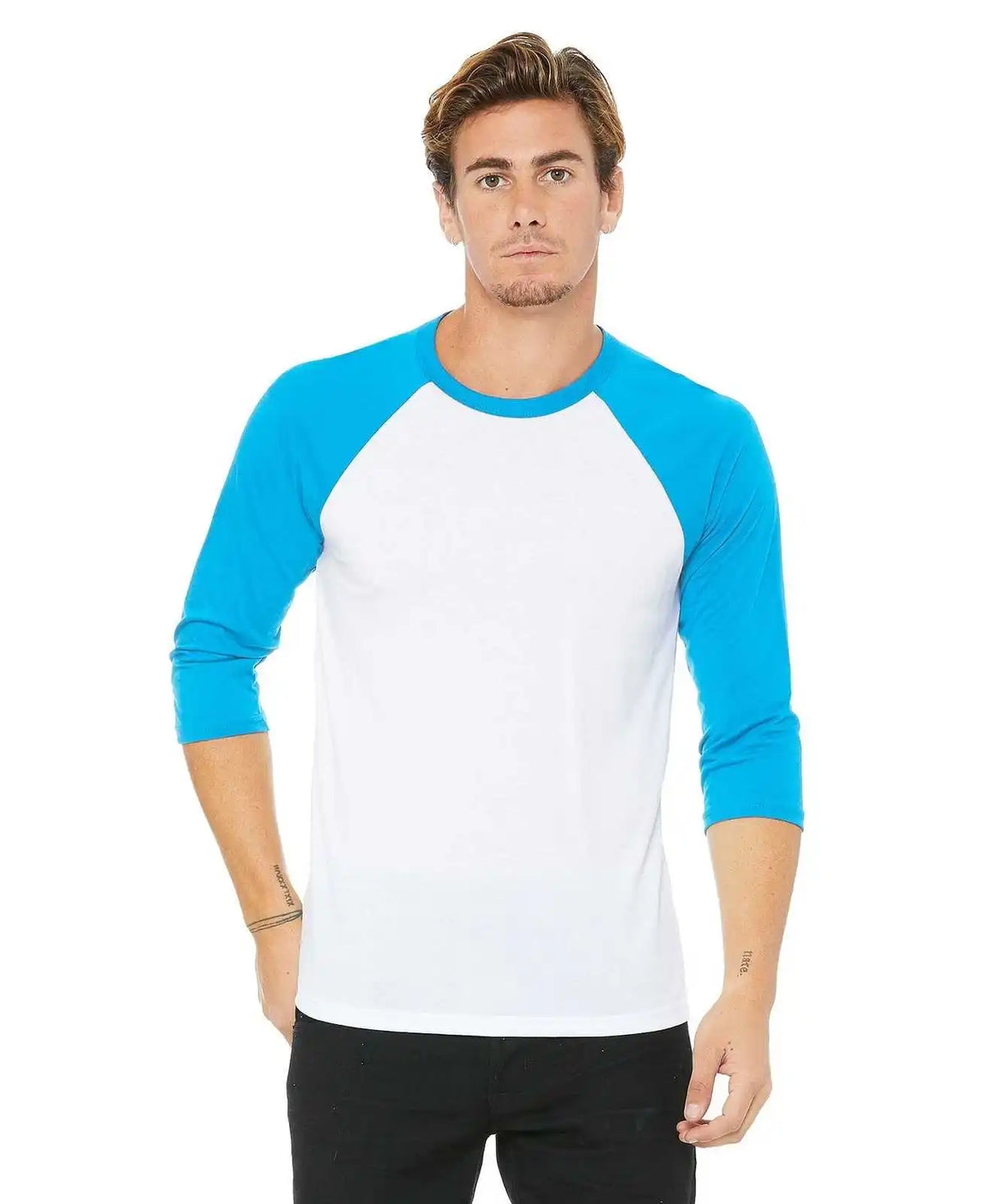 Bella + Canvas 3200 Unisex 3/4 Sleeve Baseball Tee White/neon Blue