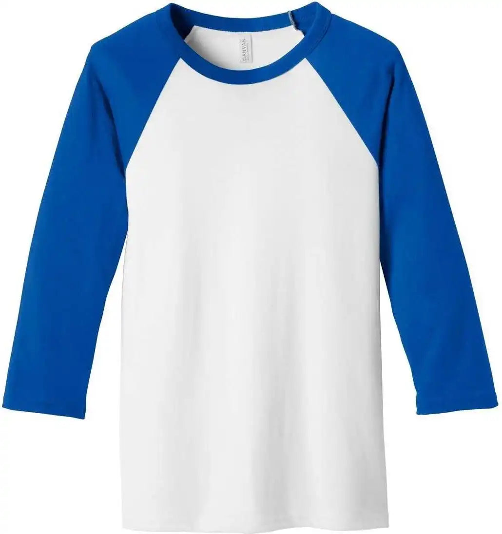 Bella + Canvas 3200 Unisex 3/4 Sleeve Baseball Tee White True Royal