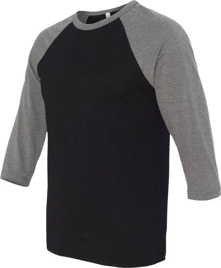 Bella + Canvas 3200c Three-quarter Sleeve Baseball Tee - 3200 - Black Deep Heather - Black/ / Adult Xs