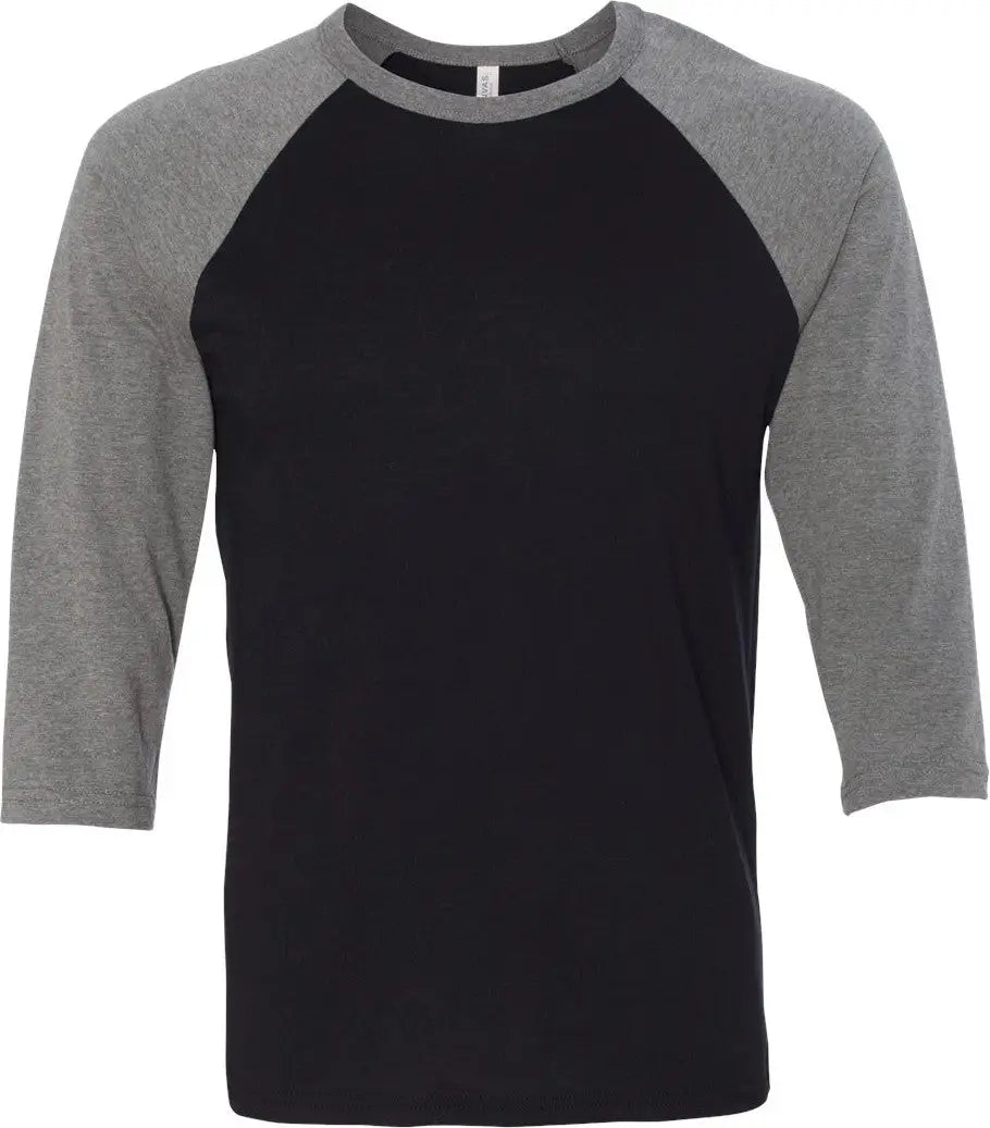 Bella + Canvas 3200c Three-quarter Sleeve Baseball Tee - 3200 - Black Deep Heather