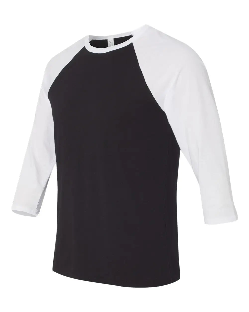 Bella + Canvas 3200c Three-quarter Sleeve Baseball Tee - 3200 - Black White - Black/ / Adult Xs