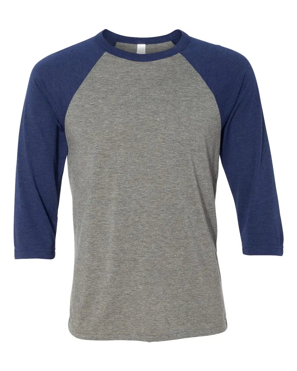 Bella + Canvas 3200c Three-quarter Sleeve Baseball Tee - 3200 - Gray Navy Triblend - Gray/ / Adult Xs